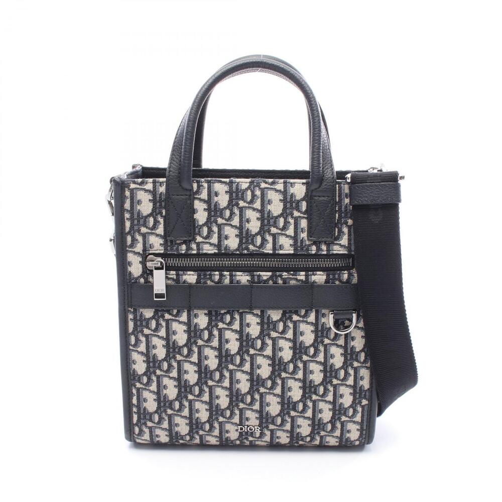 Dior Safari North South Oblique Handbag Canvas Leather Navy Blue Beige